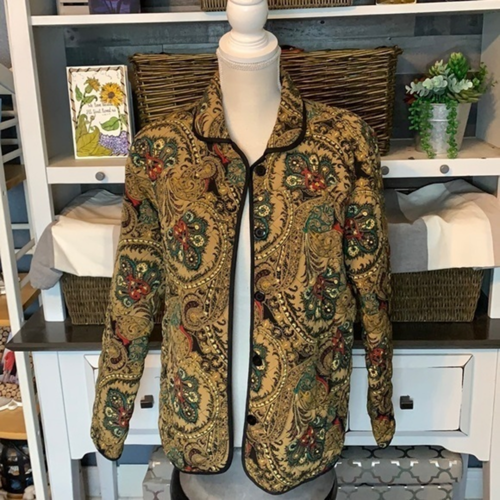 Jordan Blue Label Tan/Black Paisley Quilted‎ Jacket Sz Small
